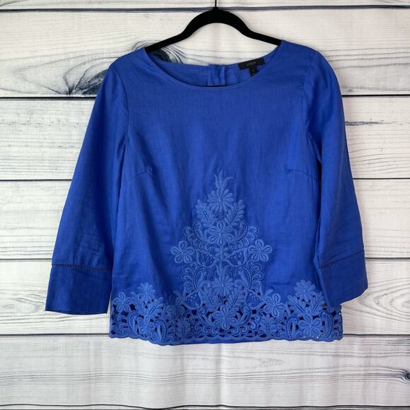 J Crew Linen Boho Royal Blue Top Size 0 - Picture 6 of 6